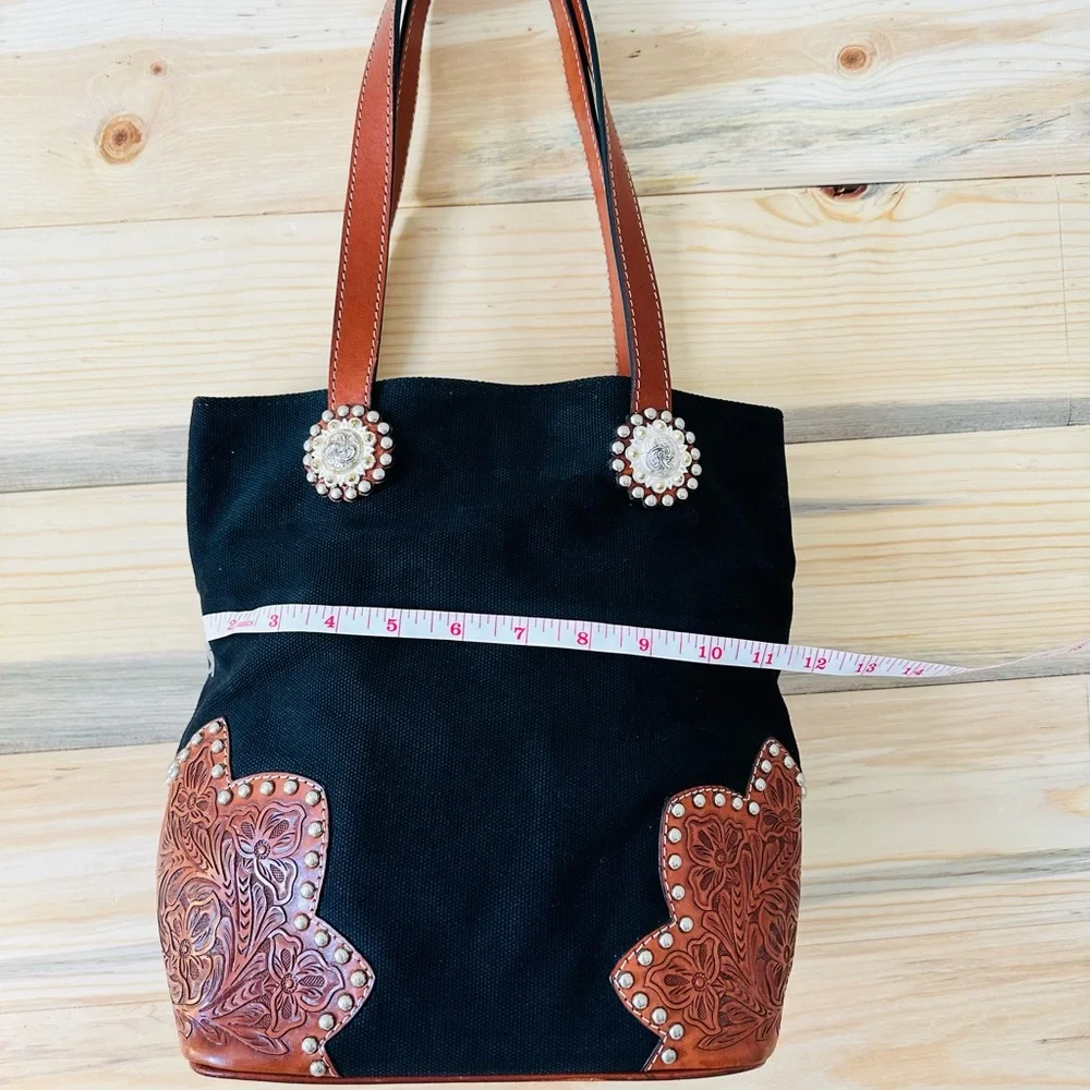 Black and brown western tote with leather acents